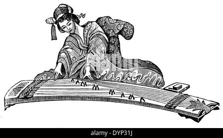 Girl playing on koto japonais, instrument de musique, l'illustration de l'Encyclopédie Soviétique, 1926 Banque D'Images