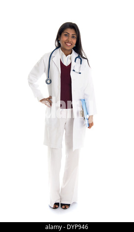 Femme médecin indien sur fond blanc Banque D'Images