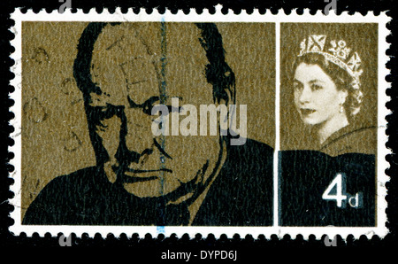 Royaume-uni - VERS 1965 : un timbre imprimé en Angleterre, montre sir Winston Spencer Churchill et la reine Elizabeth, vers 1965 Banque D'Images