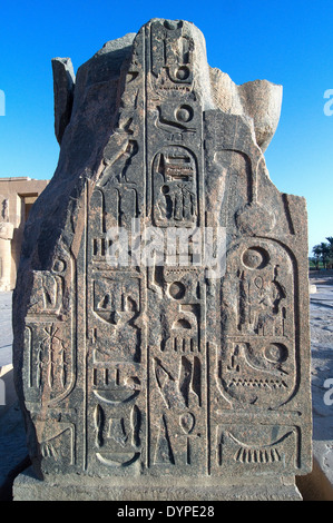 Ramesseum : le temple funéraire du pharaon Ramsès II le Grand(1303-1213 av. XIX dyn.). Le retour d'une statue avec un cartouche. Banque D'Images