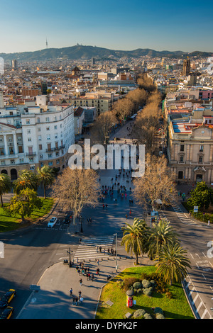 Haut de page vue sur La Rambla, Barcelone, Catalogne, Espagne Banque D'Images