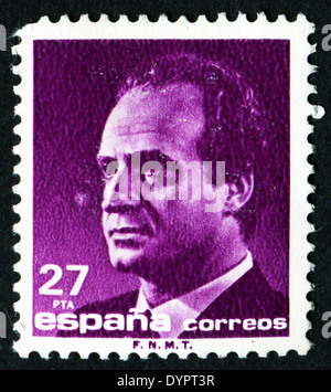 Espagne - circa 1985 : timbre imprimé en Espagne montre un portrait du roi Juan Carlos I d'Espagne sans inscription Banque D'Images