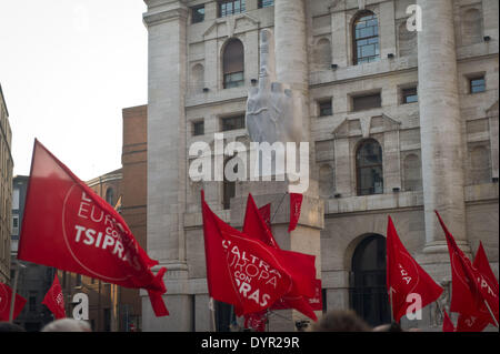 Milan, Lombardie, Italie. 23 avr, 2014. Au cours de la présentation de la liste de Tsipras Piazza Affari (Bourse de Milan), le 23 avril 2014. © Adamo Di Loreto/NurPhoto ZUMAPRESS.com/Alamy/Live News Banque D'Images