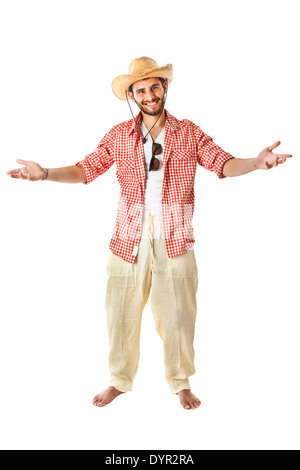 Un jeune, attractive male dans un costume coloré prêt à voyager en tant que touriste un stéréotype Banque D'Images