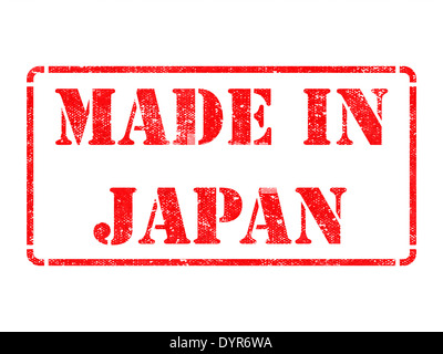 Made In Japan - inscription sur timbres en caoutchouc rouge isolé sur blanc. Banque D'Images