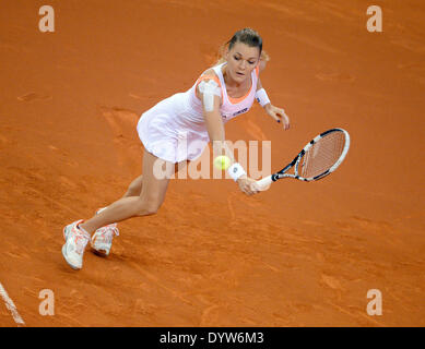 Stuttgart, Allemagne. Apr 25, 2014. La Pologne Agnieszka Radwanska en action contre la Russie au cours de Maria Sharapova en quart de finale du tournoi WTA de Stuttgart, Allemagne, 25 avril 2014. Crédit : DANIEL MAURER/apd /Alamy Live News Banque D'Images