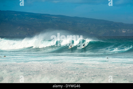 Surfeurs de la célèbre plage de Hookipa dans le North Shore de Maui. Banque D'Images