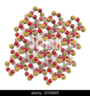 Quartz (un-quartz, SiO2) structure cristalline. Les atomes sont représentés comme des sphères avec codage couleur classiques Banque D'Images