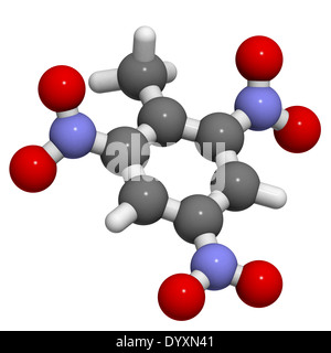 Trinitrotoluène (TNT) molécule d'explosifs. Les atomes sont représentés comme des sphères avec codage couleur classiques Banque D'Images