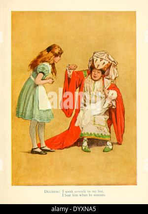 La duchesse et le Cochon bébé, à partir de 1915 pour l'adaptation théâtrale d'Alice au pays des merveilles de Lewis Carroll, illustration par James Allen St. John (1872-1957). Voir la description pour plus d'informations. Banque D'Images