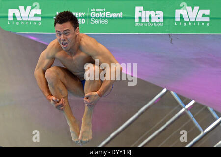 Londres, Royaume-Uni. Apr 27, 2014. Tom Daley de Grande-Bretagne au cours de la troisième journée de la FINA/NVC Diving World Series 2014 au Centre aquatique de Londres le 27 avril 2014 à Londres, au Royaume-Uni. Credit : Mitchell Gunn/ESPA/Alamy Live News Banque D'Images