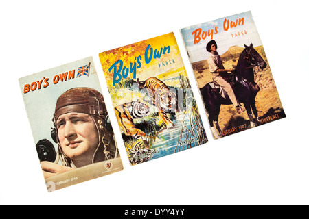 Ensemble de trois vintage 'Boy's Own Paper' magazines de 1943, 1945 et 1947 respectivement. Publié par presse Lutterworth Banque D'Images