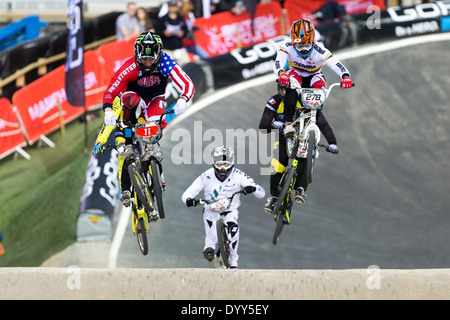 La Coupe du Monde Supercross BMX UCI Centre National de cyclisme de Manchester, Angleterre Royaume-uni Banque D'Images