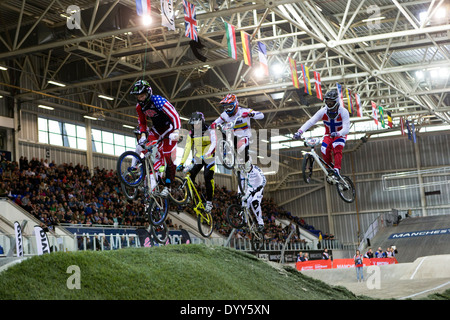 La Coupe du Monde Supercross BMX UCI Centre National de cyclisme de Manchester, Angleterre Royaume-uni Banque D'Images