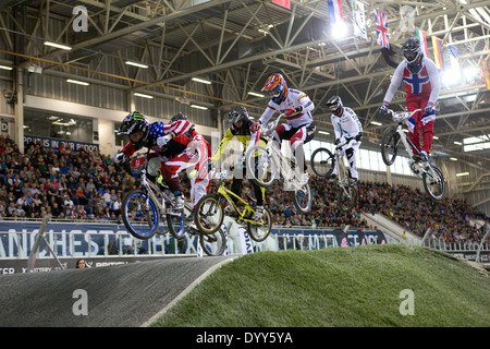 La Coupe du Monde Supercross BMX UCI Centre National de cyclisme de Manchester, Angleterre Royaume-uni Banque D'Images