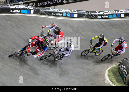 La Coupe du Monde Supercross BMX UCI Centre National de cyclisme de Manchester, Angleterre Royaume-uni Banque D'Images