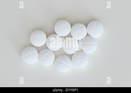 Percocet (oxycodone / paracétamol) comprimés. Percocet est un stupéfiant analgésique utilisé pour traiter la douleur aiguë modérée à sévère. Banque D'Images