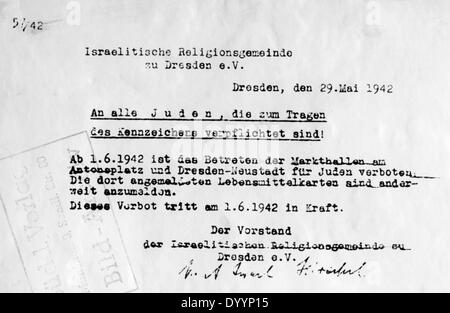 Lettre circulaire de la communauté religieuse israélienne à Dresde, 1942 Banque D'Images