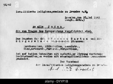 Lettre circulaire de la communauté religieuse israélienne à Dresde, 1942 Banque D'Images