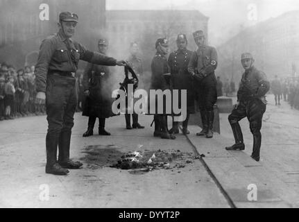 Incendie de la le drapeau allemand par des nationaux-socialistes, 1933 Banque D'Images