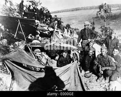 Les soldats américains dans un camp au Western Front Banque D'Images