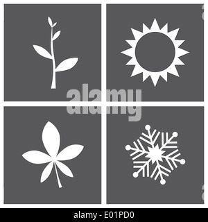 Vector illustration - concept de quatre saisons avec des icônes sur fond gris Banque D'Images