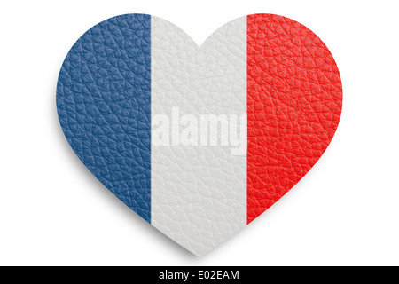 Drapeau français en forme de coeur, isolated on white Banque D'Images