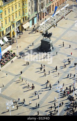 Vue aérienne de la place Ban Jelacic à Zagreb , Croatie Banque D'Images