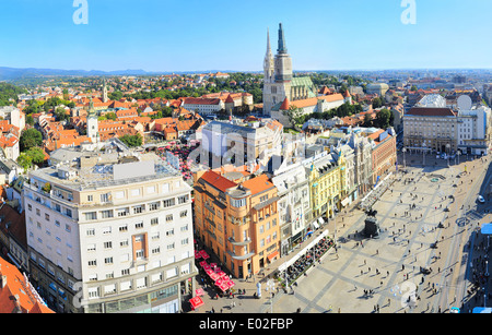 Vue de dessus de la place Ban Jelacic à Zagreb , Croatie Banque D'Images