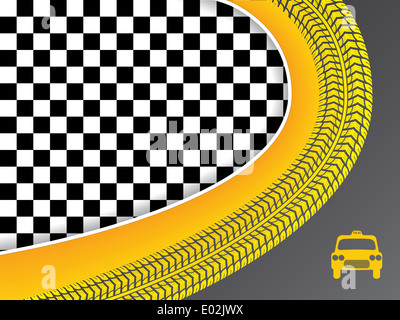 Publicité Taxi avec design en forme de vague checkered background et bande de roulement. Banque D'Images