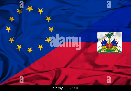 Waving Flag d'Haïti et de l'UE Banque D'Images