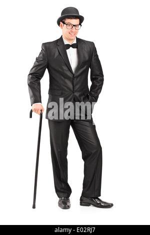 Portrait d'un homme élégant avec la canne posing Banque D'Images