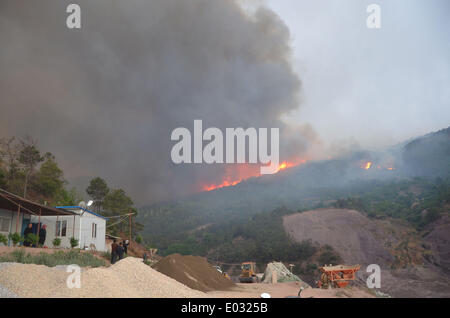 Dali, Chine. Apr 30, 2014. Photo prise le 30 avril 2014 montre un site où un incendie de forêt s'est produite dans la région de Xiaguan Town dans la ville de Dali dans le sud-ouest de la province chinoise du Yunnan. Un incendie de forêt ici a été éteint par 8:10 heures mais reburned à 2:20 h le mercredi. Un total de 1 120 pompiers abordé le brasier, qui a brûlé une superficie de plus de 200 UM (environ 13,3 hectares). Credit : Hu Shuli/Xinhua/Alamy Live News Banque D'Images