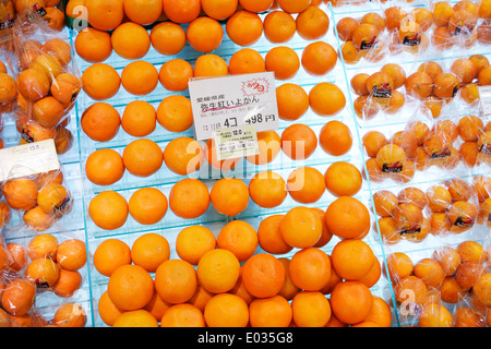 Les fruits, des oranges sur l'affichage dans un supermarché japonais. Tokyo, Japon. Banque D'Images