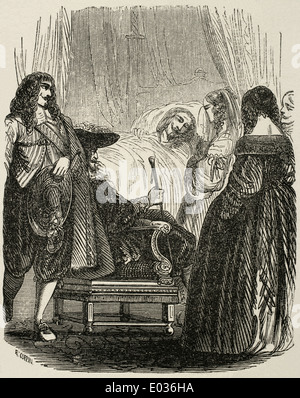 Louis XIII (1601-1643). Roi de France. Mort de Louis XIII. Gravure de E. Coppin. Bibliothèque universelle, 1951. Banque D'Images