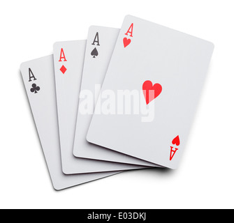 Quatre As Cartes à Jouer isolé sur fond blanc. Banque D'Images