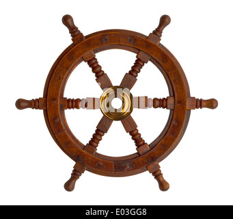 Bois de Ship Wheel isolé sur fond blanc. Banque D'Images