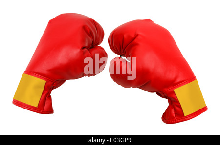 Gants de boxe rouge isolé sur fond blanc. Banque D'Images