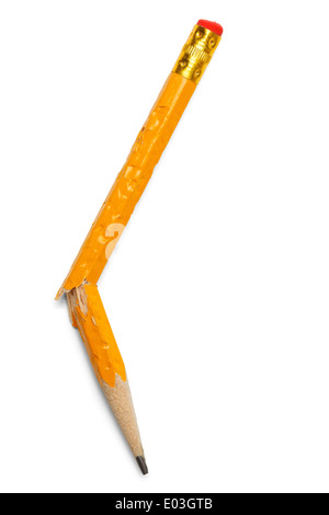 Mâché porté nombre jaune brisée deux crayon isolé sur fond blanc. Banque D'Images