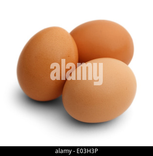 Trois oeufs brun isolé sur fond blanc. Banque D'Images