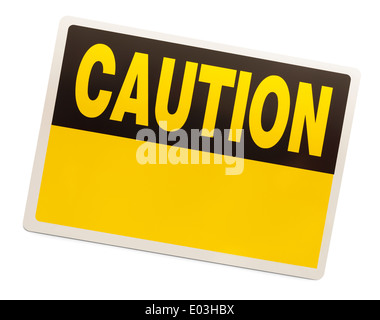 Rectangle jaune Attention signer isolé sur fond blanc. Banque D'Images