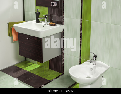 Détail d'une salle de bains moderne avec lavabo et bidet Banque D'Images