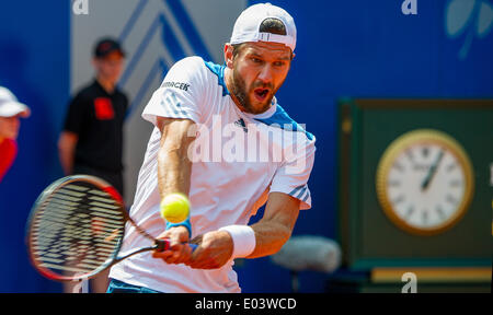 Munich, Allemagne. 01 mai, 2014. L'Autrichien Jürgen Melzer en action pendant la série de seize match contre la Lituanie à l'Ricardas Berankis ATP Tour à Munich, Allemagne, 01 mai 2014. Photo : MARC MUELLER/dpa/Alamy Live News Banque D'Images