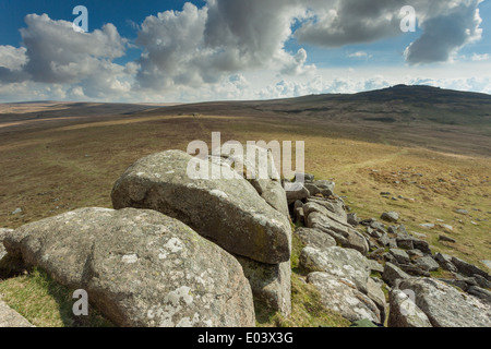 Après-midi de printemps à West Mill Tor, Dartmoor National Park, Devon, Angleterre. Banque D'Images