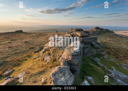 Après-midi de printemps à West Mill Tor, Dartmoor, dans le Devon, Angleterre. Banque D'Images