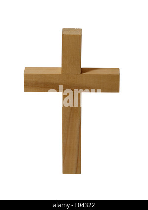 Croix en bois isolé sur fond blanc. Banque D'Images