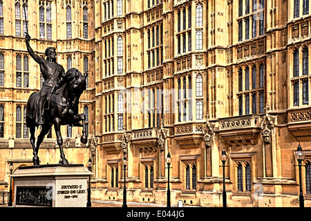 Monument de Richard Lionheart dans Westminster ; Denkmal von Richard Löwenherz vor dem Parlament dans Westminster Banque D'Images