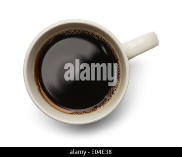 Tasse de café en vue de dessus blanc isolé sur fond blanc. Banque D'Images