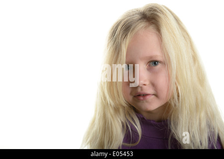 Stock photo d'un portrait d'un 8 ans fille aux cheveux blonds Banque D'Images