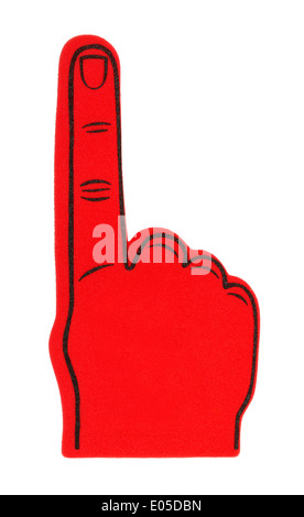 Doigt de mousse rouge avec copie Espace, isolé sur fond blanc. Banque D'Images